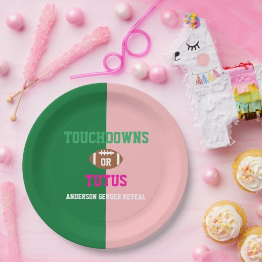 Touchdowns oder Tutus Gender Reveal Pappteller (Party)