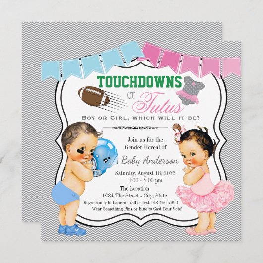 Touchdowns oder Tutus Gender Reveal Party Einladun Einladung (Vorne/Hinten)