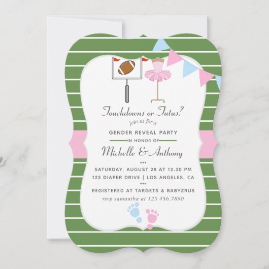 Touchdowns oder Tutus Gender Reveal Party Einladun Einladung (Vorderseite)