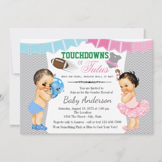 Touchdowns oder Tutus Gender Reveal Party Einladun Einladung (Vorderseite)