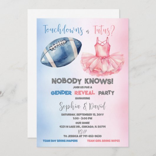 Touchdowns oder Tutus Gender Reveal Party Einladung (Vorne/Hinten)