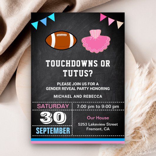 Touchdowns oder Tutus Gender Reveal Party Einladung