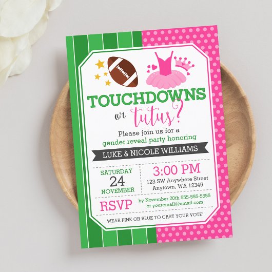 Touchdowns oder Tutus Gender Reveal Party Einladung