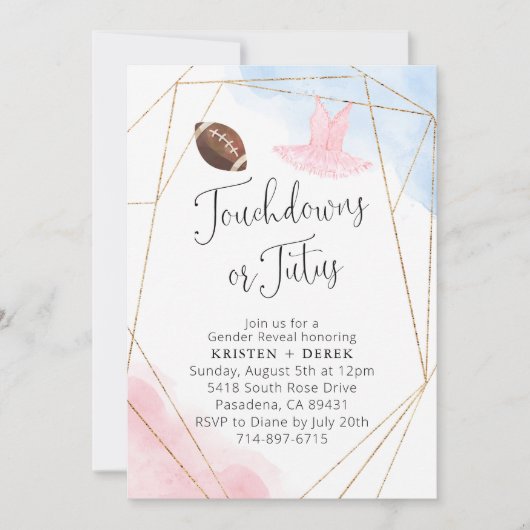 Touchdowns oder Tutus Gender Reveal Party Einladung (Vorderseite)