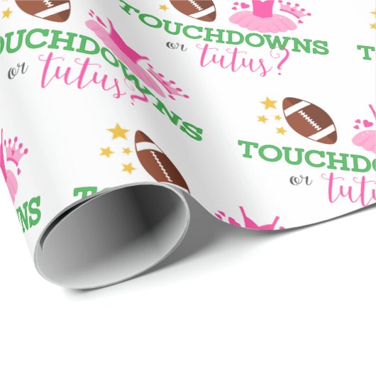 Touchdowns oder Tutus Gender Reveal Party Geschenkpapier (Rolleneckpunkt)
