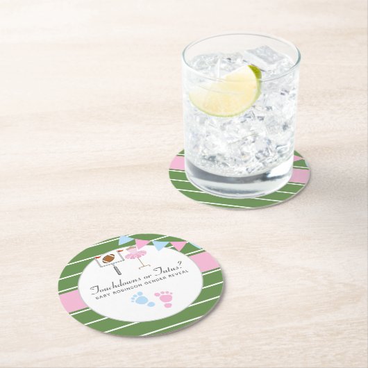 Touchdowns oder Tutus Gender Reveal Party Runder Pappuntersetzer (Vor Ort)