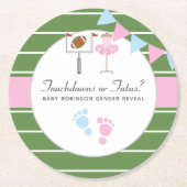 Touchdowns oder Tutus Gender Reveal Party Runder Pappuntersetzer (Vorderseite)