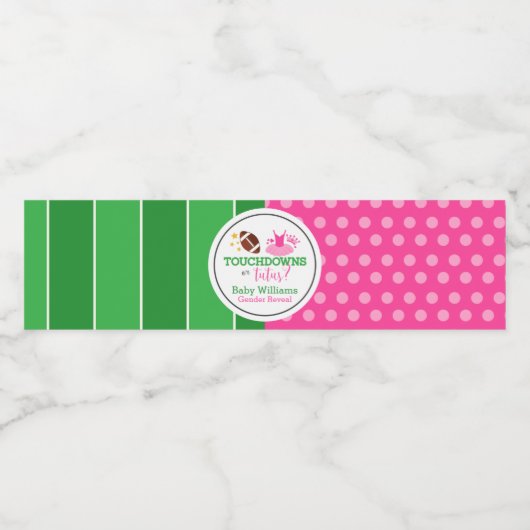Touchdowns oder Tutus Gender Reveal Party Wasserflaschenetikett (Einzelnes Label)