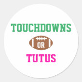Touchdowns oder Tutus Gender Reveal Runder Aufkleber (Vorderseite)