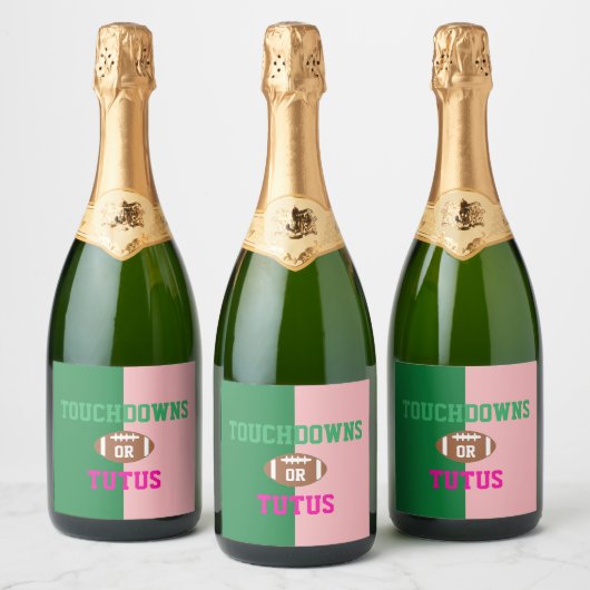 Touchdowns oder Tutus Gender Reveal Schaumweinetikett (Flaschen)