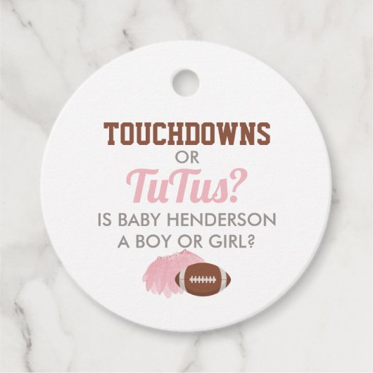 Touchdowns oder Tutus Gender Reveal Vielen Dank Geschenkanhänger (Vorderseite)
