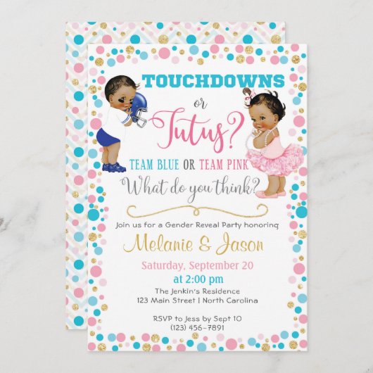 Touchdowns oder Tutus Gender Reveitation Einladung (Vorne/Hinten)