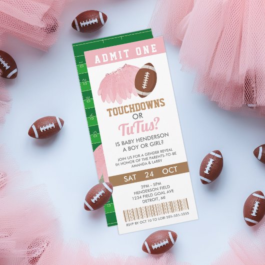 Touchdowns oder Tutus Geschlecht Enthüllung Ticket Einladung