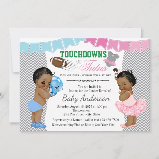 Touchdowns oder Tutus Geschlecht Enthüllungs Einla Einladung (Vorderseite)