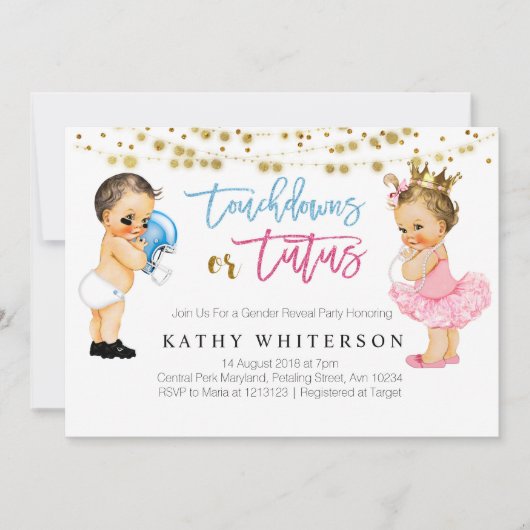 Touchdowns oder Tutus-Geschlecht offenbaren Einlad Einladung (Vorderseite)