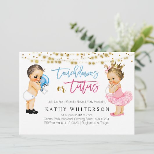 Touchdowns oder Tutus-Geschlecht offenbaren Einlad Einladung (Stehend Vorderseite)