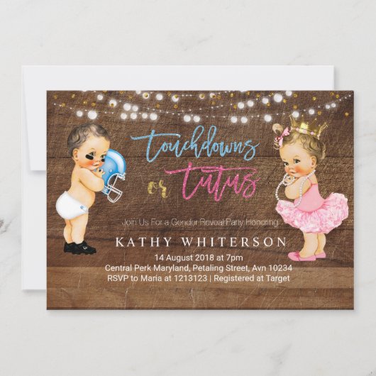 Touchdowns oder Tutus-Geschlecht offenbaren Einlad Einladung (Vorderseite)