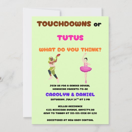 Touchdowns oder Tutus-Geschlecht offenbaren Party Einladung (Vorderseite)