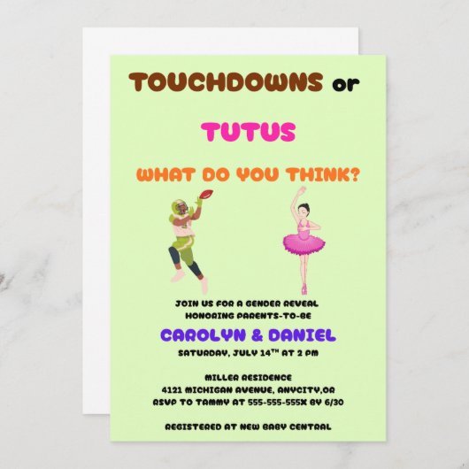 Touchdowns oder Tutus-Geschlecht offenbaren Party Einladung (Vorne/Hinten)