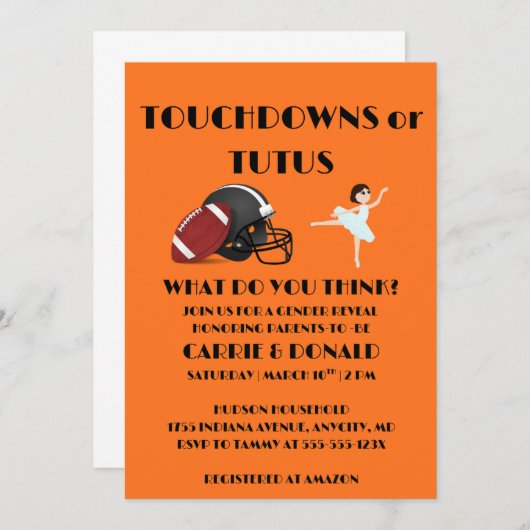 Touchdowns oder Tutus-Geschlecht offenbaren Party Einladung (Vorne/Hinten)