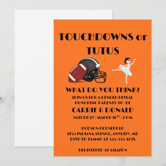 Touchdowns oder Tutus Geschlechtsenthüllungsfeier Einladung (Vorne/Hinten)