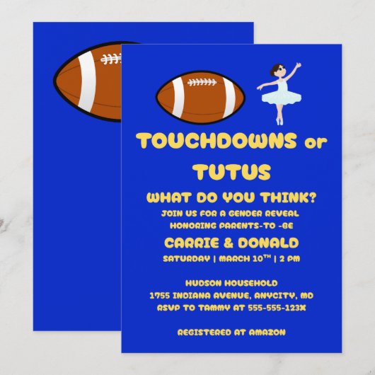 Touchdowns oder Tutus Geschlechtsenthüllungsfeier Einladung (Vorne/Hinten)
