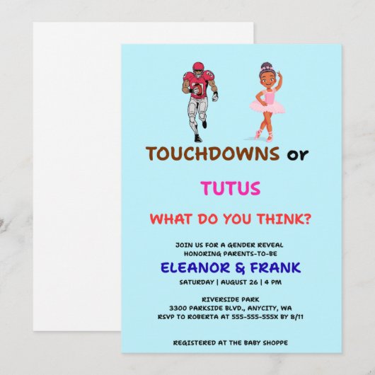 Touchdowns oder Tutus Geschlechtsenthüllungsfeier Einladung (Vorne/Hinten)