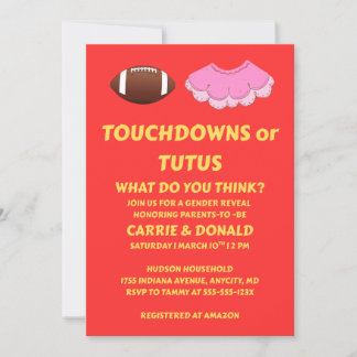 Touchdowns oder Tutus Geschlechtsenthüllungsfeier Einladung