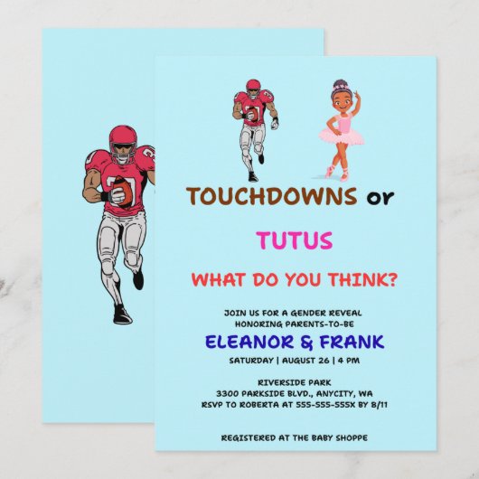 Touchdowns oder Tutus Geschlechtsenthüllungsfeier Einladung (Vorne/Hinten)