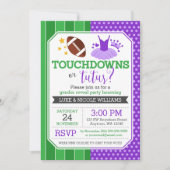 Touchdowns oder Tutus Lila Gender Reveal Party Einladung (Vorderseite)