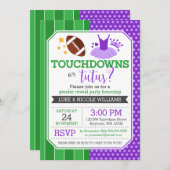 Touchdowns oder Tutus Lila Gender Reveal Party Einladung (Vorne/Hinten)