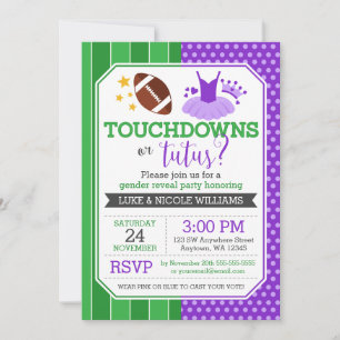 Touchdowns oder Tutus Lila Gender Reveal Party Einladung