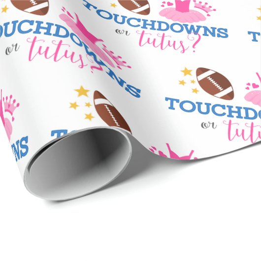 Touchdowns oder Tutus Pink Blue Gender Reveal Part Geschenkpapier (Rolleneckpunkt)