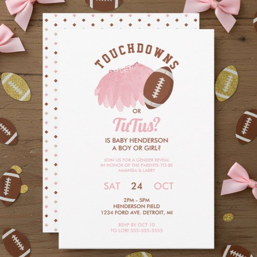 Touchdowns or Tutus Football Gender Reveal Einladung