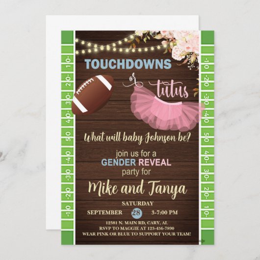 Touchdowns or Tutus gender reveal invitation. Einladung (Vorne/Hinten)