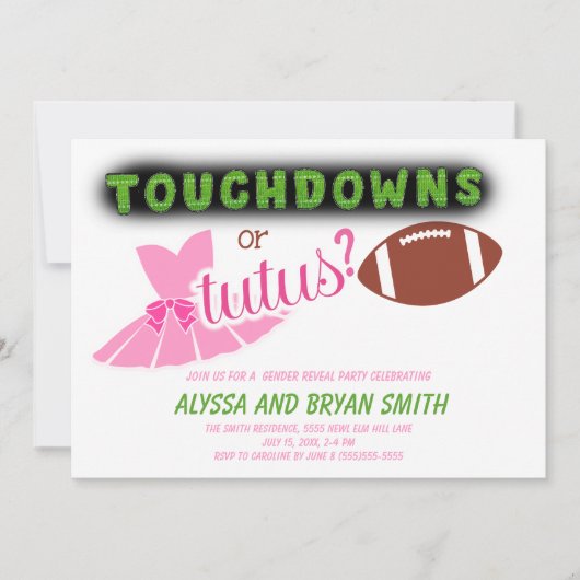 Touchdowns Tutus Baby Gender Reveal Einladung (Vorderseite)