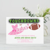 Touchdowns Tutus Baby Gender Reveal Einladung (Stehend Vorderseite)