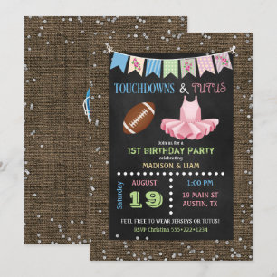 Touchdowns & Tutus Zwillinge Geburtstag oder Babyp Einladung