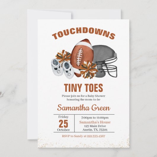 Touchdowns und Miny Toes Babydusche Einladung (Vorderseite)