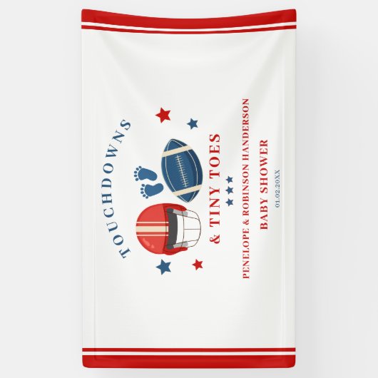 Touchdowns und Tiny Toes, Fußball-Babydusche Banner (Vertikal)