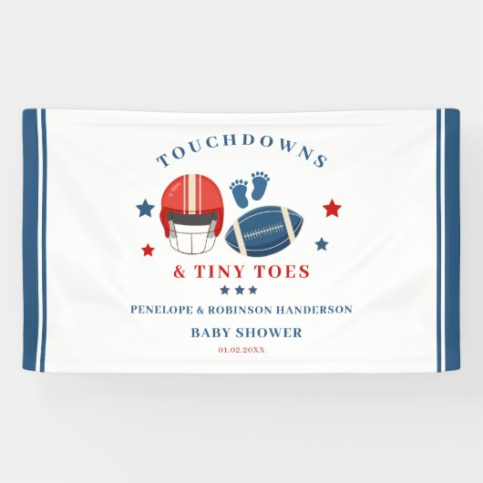 Touchdowns und Tiny Toes, Fußball-Babydusche Banner (Horizontal)