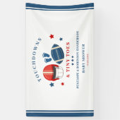 Touchdowns und Tiny Toes, Fußball-Babydusche Banner (Vertikal)