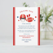 Touchdowns und Tiny Toes, Fußball-Babydusche Dankeskarte (Stehend Vorderseite)