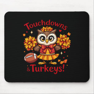 Touchdowns und Truthähne Herbst-Eulen-Fußball  Mousepad