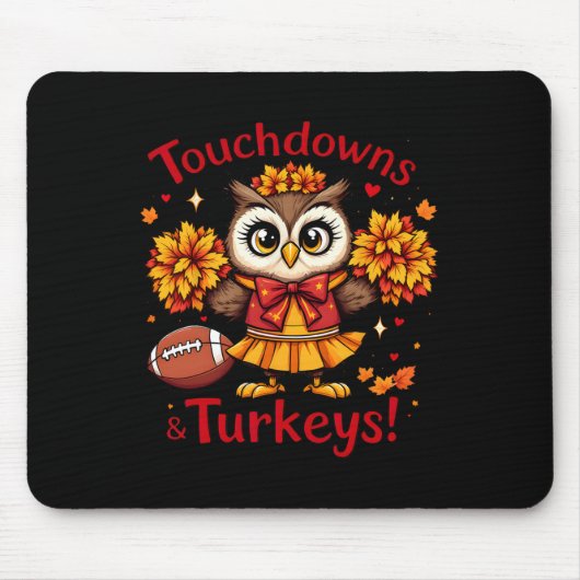 Touchdowns und Truthähne Herbst-Eulen-Fußball Mousepad (Vorne)