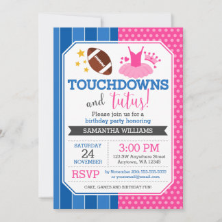 Touchdowns und Tutus Pink Blauer Geburtstag Einlad Einladung
