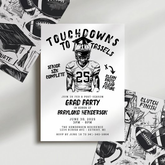 Touchdowns zum Tassels Football Grad Party Einladung