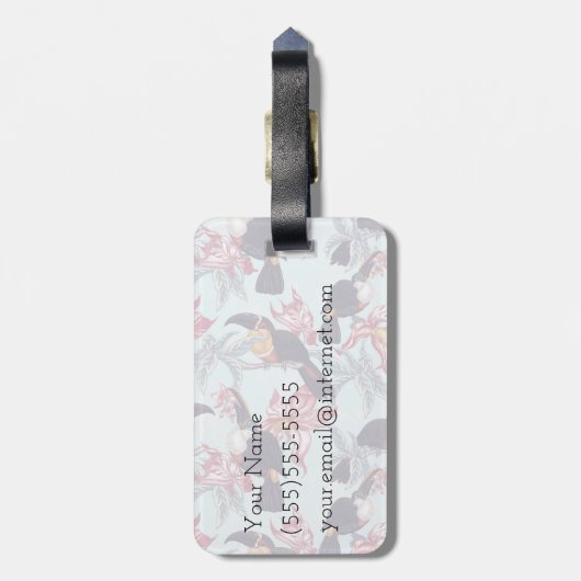 Toucher mit exotischer Blume| Monogramm Gepäckanhänger (Rückseite vertikal)