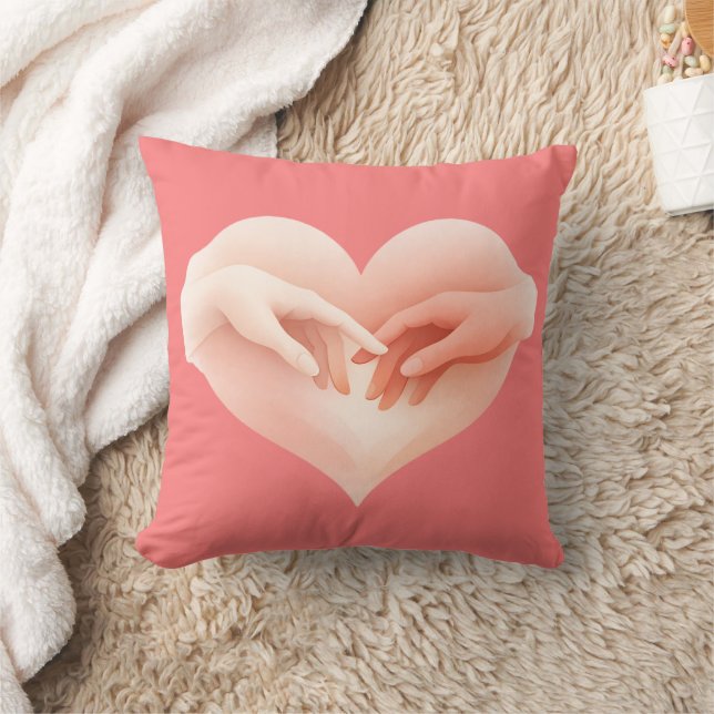 Touching Pink Hands Heart Love Throw Pillow  Kissen (Decke)