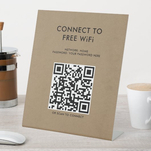 Touchless Menu QR Code WiFi Kraft verbinden Sockelschild (In Situ)